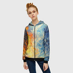 Толстовка на молнии женская Вода и пламя абстракция, цвет: 3D-черный — фото 2