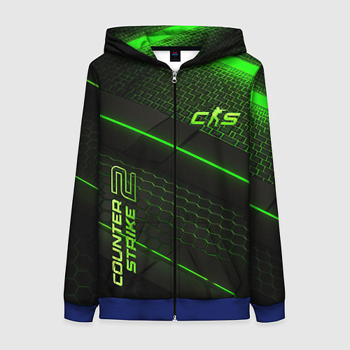 Женская толстовка на молнии CS2 green neon / 3D-Синий – фото 1