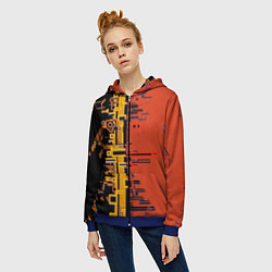 Толстовка на молнии женская Кибер-глитч красный, цвет: 3D-синий — фото 2