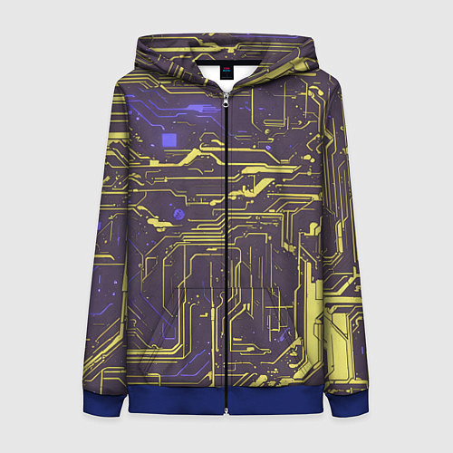 Женская толстовка на молнии Кибер схемы Жёлтый и фиолетовый / 3D-Синий – фото 1