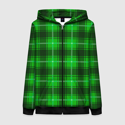 Женская толстовка на молнии Шотландка ярко-зелёный / 3D-Черный – фото 1