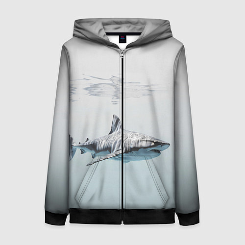 Женская толстовка на молнии Акула большая белая в толще воды / 3D-Черный – фото 1
