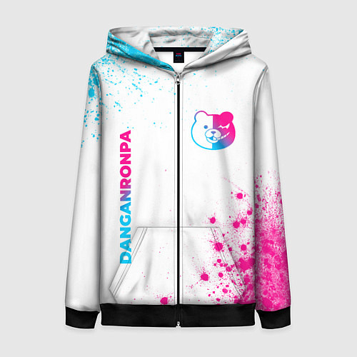 Женская толстовка на молнии Danganronpa neon gradient style: надпись, символ / 3D-Черный – фото 1