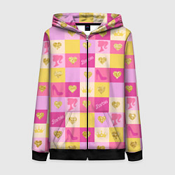 Толстовка на молнии женская Барби: желтые и розовые квадраты паттерн, цвет: 3D-черный