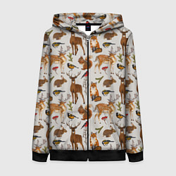 Толстовка на молнии женская Лесные животные, цвет: 3D-черный