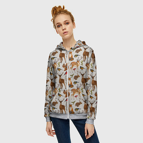 Женская толстовка на молнии Лесные животные / 3D-Меланж – фото 3