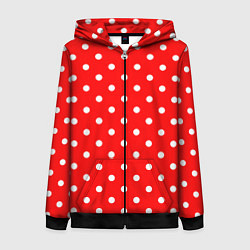 Толстовка на молнии женская Белый горошек на красном, цвет: 3D-черный