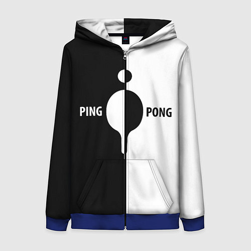 Женская толстовка на молнии Ping-Pong черно-белое / 3D-Синий – фото 1