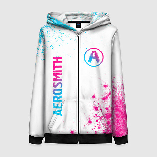 Женская толстовка на молнии Aerosmith neon gradient style: надпись, символ / 3D-Черный – фото 1