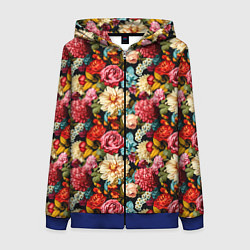 Толстовка на молнии женская Узор из роз и разных цветов, цвет: 3D-синий