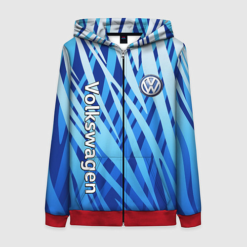 Женская толстовка на молнии Volkswagen - синий камуфляж / 3D-Красный – фото 1