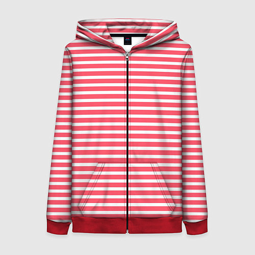 Женская толстовка на молнии Белый в коралловую полоску / 3D-Красный – фото 1