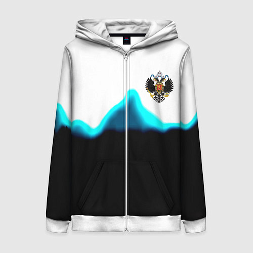 Женская толстовка на молнии Герб РФ синяя волна / 3D-Белый – фото 1