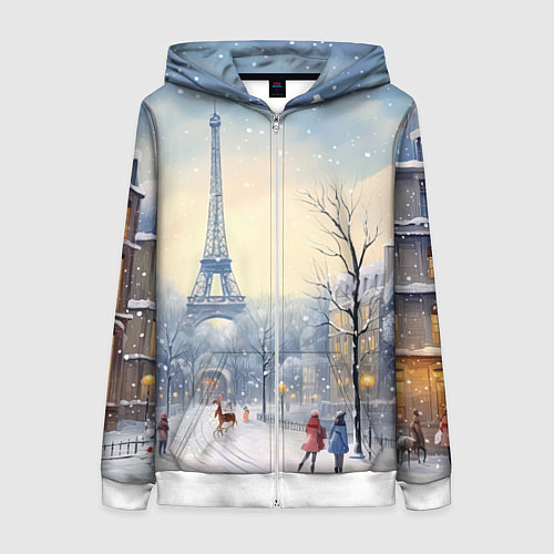 Женская толстовка на молнии Новогодний Париж / 3D-Белый – фото 1