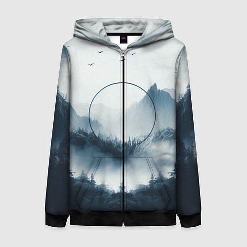 Женская толстовка на молнии Утренние горы / 3D-Черный – фото 1