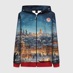 Женская толстовка на молнии Ночной новогодний город