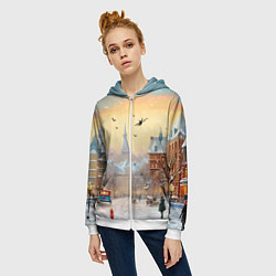 Толстовка на молнии женская Новогодний городок, цвет: 3D-белый — фото 2