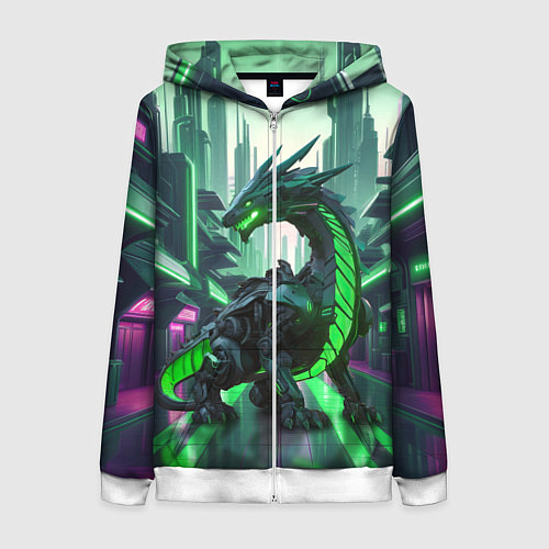 Женская толстовка на молнии Неоновый зеленый дракон / 3D-Белый – фото 1
