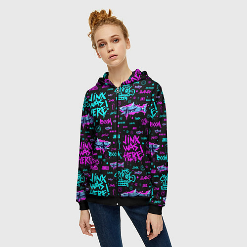 Женская толстовка на молнии Jinx Arcane pattern neon / 3D-Черный – фото 3
