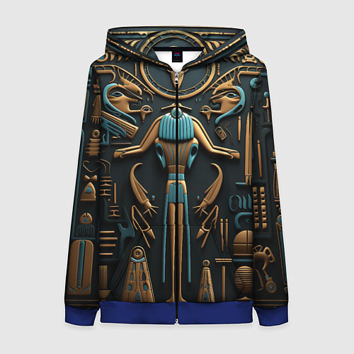 Женская толстовка на молнии Орнамент в стиле египетской иероглифики / 3D-Синий – фото 1