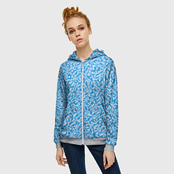 Толстовка на молнии женская Белые узоры на синем фоне, цвет: 3D-меланж — фото 2