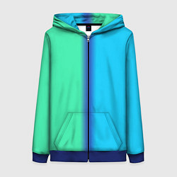 Женская толстовка на молнии Сине зелёный светлый градиент