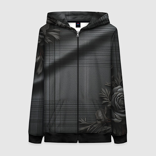 Женская толстовка на молнии Серо-черная шотландская клетка и цветы / 3D-Черный – фото 1