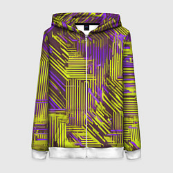 Толстовка на молнии женская Киберпанк линии фиолетовые и жёлтые, цвет: 3D-белый