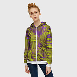 Толстовка на молнии женская Киберпанк линии фиолетовые и жёлтые, цвет: 3D-белый — фото 2