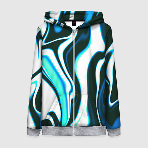 Женская толстовка на молнии Абстракция искажение белое с зелёным / 3D-Меланж – фото 1