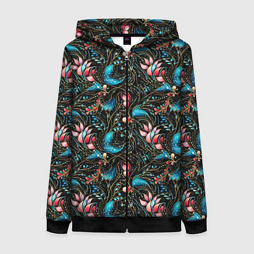 Женская толстовка на молнии Узор из страз на темном фоне / 3D-Черный – фото 1