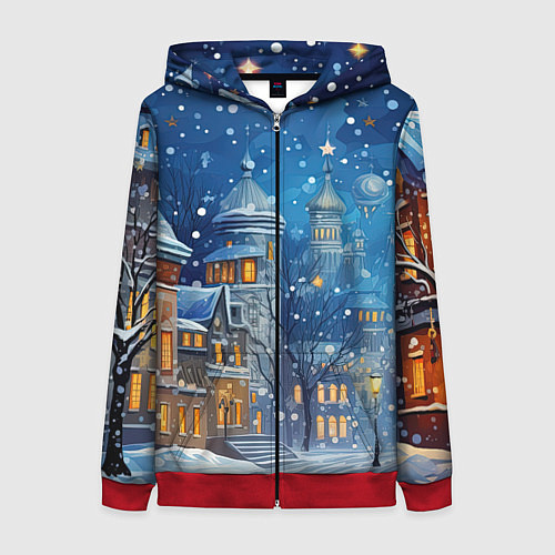 Женская толстовка на молнии Новогоднее настроение город / 3D-Красный – фото 1