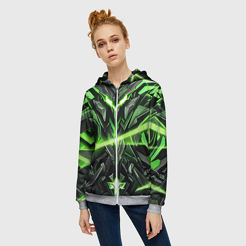 Женская толстовка на молнии Зелёный кибер рыцарь / 3D-Меланж – фото 3
