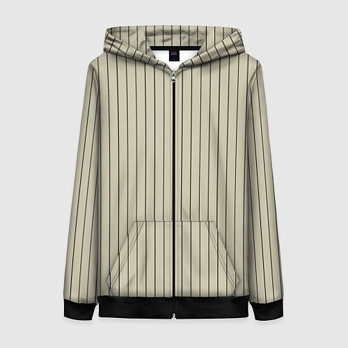 Женская толстовка на молнии Серо-бежевый широкая полоска / 3D-Черный – фото 1