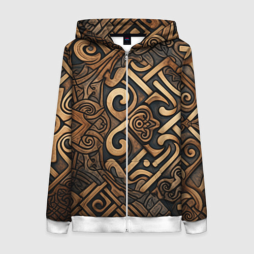 Женская толстовка на молнии Асимметричный узор в викингском стиле / 3D-Белый – фото 1