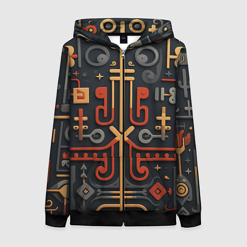 Женская толстовка на молнии Абстрактный паттерн в славянском стиле на тёмном ф / 3D-Черный – фото 1