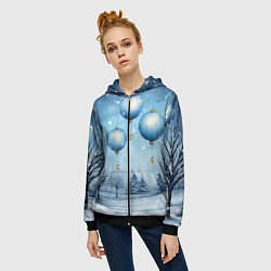 Толстовка на молнии женская Крупные новогодние шары, цвет: 3D-черный — фото 2