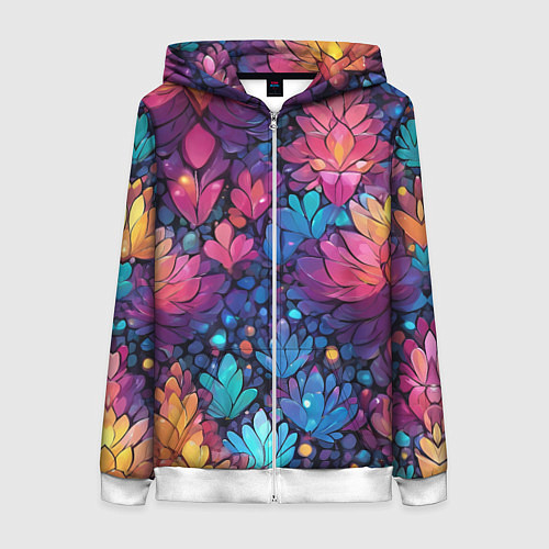 Женская толстовка на молнии Растительный абстрактный узор / 3D-Белый – фото 1