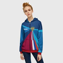 Толстовка на молнии женская Герб и триколор России с геометрией, цвет: 3D-красный — фото 2