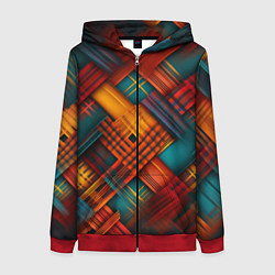 Толстовка на молнии женская Разноцветная клетка в шотландском стиле, цвет: 3D-красный
