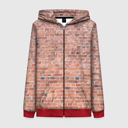 Толстовка на молнии женская Кирпичная стена узор, цвет: 3D-красный