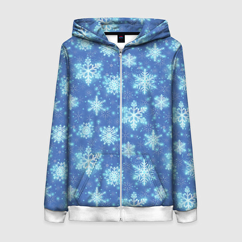 Женская толстовка на молнии Pattern with bright snowflakes / 3D-Белый – фото 1