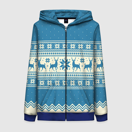 Женская толстовка на молнии Sweater with deer on a blue background / 3D-Синий – фото 1