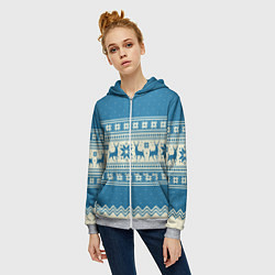 Толстовка на молнии женская Sweater with deer on a blue background, цвет: 3D-меланж — фото 2
