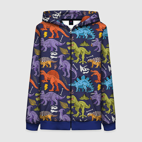 Женская толстовка на молнии Мультяшные динозавры / 3D-Синий – фото 1