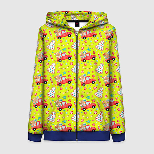 Женская толстовка на молнии Красная машина с подарками / 3D-Синий – фото 1