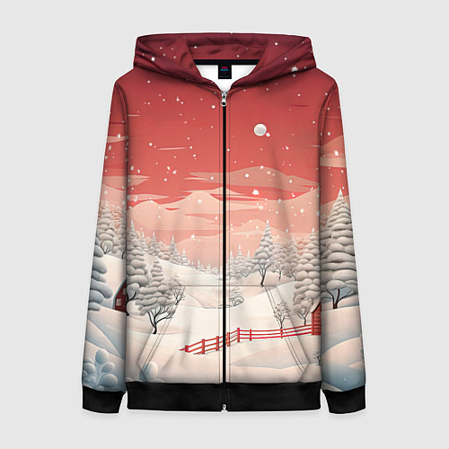 Женская толстовка на молнии Завораживающий зимний пейзаж / 3D-Черный – фото 1