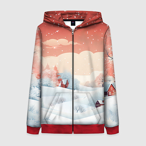 Женская толстовка на молнии Зимняя сказка на пороге / 3D-Красный – фото 1