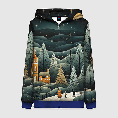 Женская толстовка на молнии Зима в городе ожидание праздника / 3D-Синий – фото 1