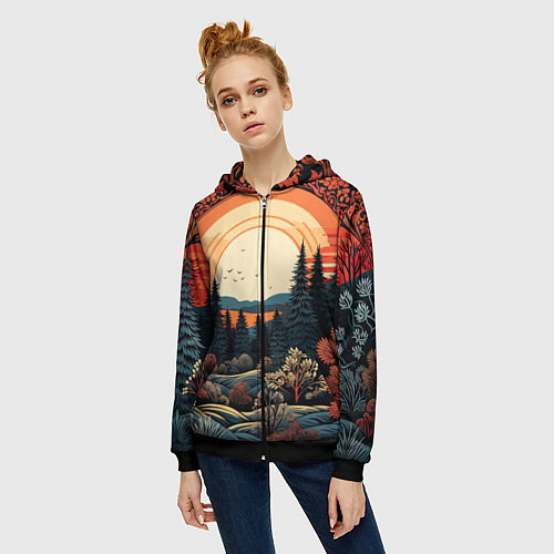 Женская толстовка на молнии Мерцание праздника новогодний орнамент / 3D-Черный – фото 3